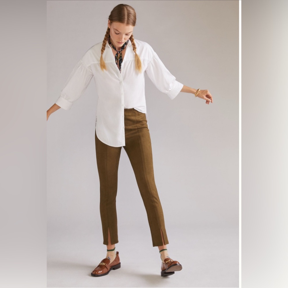 Anthropologie Avec Les Filles Faux Suede Front Slit Pants Green S